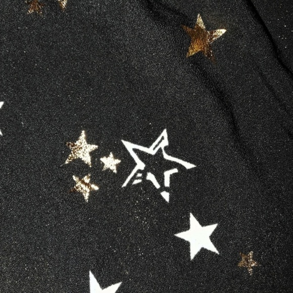Gold Metallic Star Print Black Off Shoulder Top - Picture 7 of 8